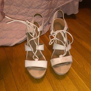 Nice pink suede tie up wedges